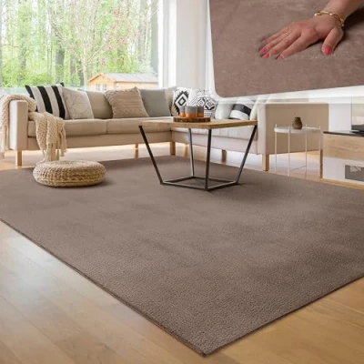 Image of Paco Home Living Room Rug Fluffy Washable in Short Pile Soft, Size:160x220 cm, Colour:Taupe