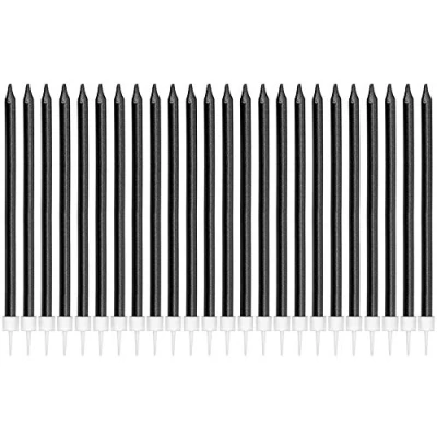 Image of LUTER Metallic Birthday Candles in Holders Black Tall Cake Long Thin Cupcake for Wedding Party Decoration (24 Pieces)