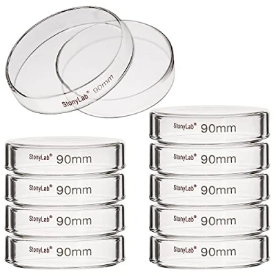 Image of stonylab 10pk Glass Petri Dishes, 90x20 mm Autoclavable Borosilicate Cell Culture Dishes with Clear Lid for Laboratory