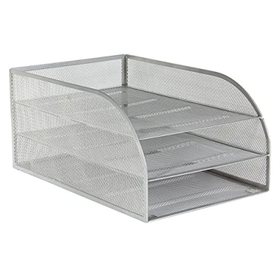 Image of OSCO Silver Wiremesh Triple Letter Tray Document Storage A4 Filing Assembled Paper Organiser Desk Tidy H17.5 x W24.5 D37 cm