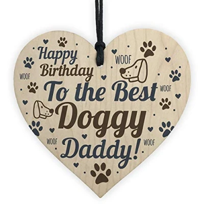 Image of RED OCEAN Funny Dad Birthday Gift Card Wooden Heart Best Dog Gifts Humour