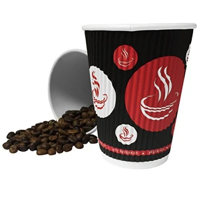 Image of New 300 x 12oz Belgravia RED &amp; Black Triple Ripple Paper Wall Tea Coffee Cappuccino Hot Drinks Cup