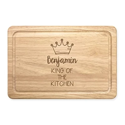 Image of Personalised Name King of The Kitchen Rectangular Wooden Chopping Board Custom