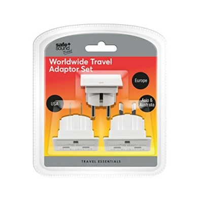 Image of Safe and Sound SA6032 Worldwide Travel Adaptor Set Three Single Socket Adaptors (full list of countries below)