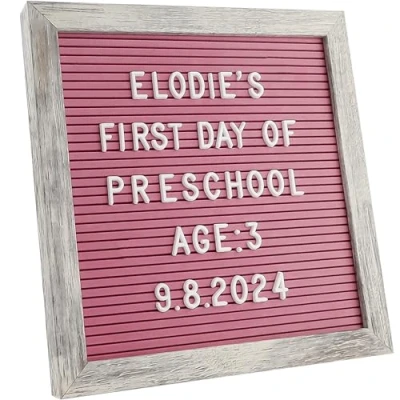 Image of Rustic Changeable Felt Letter Board 25x25cm Pink Felt, 317 Letters, Symbols &amp; Emojis Ideal for Baby Showers, New Birth Announcements Milestones