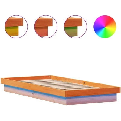 Image of vidaXL LED Bed Frame without Mattress Wax Brown 90x200 cm Solid Wood