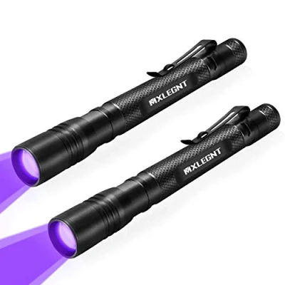 Image of MXLEGNT UV Black Light Flashlight: 2 Pack 395nm Torch Pen Inspection Lamp for Pet Urine Detection Ideal Dog Cat Stains, Bed Bug on Carpet/Rugs/Floor