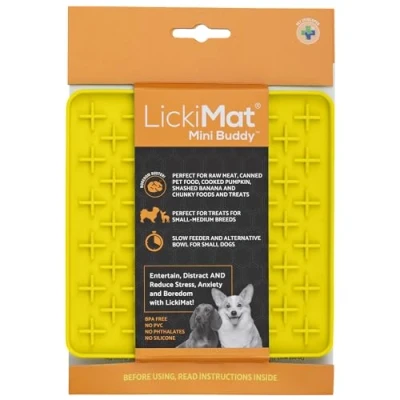 Image of LickiMat Mini Classic Buddy Dog Food Mat, Slow Feeder for Boredom &amp; Anxiety Relief Dogs, Perfect Food, Treats, Yoghurt Peanut Butter, Fun Alternative to a Feeding Bowl, Yellow