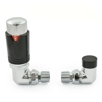 Image of Thermostatic Radiator Valve Chrome &amp; Black Corner TRV Style (Chrome Black)