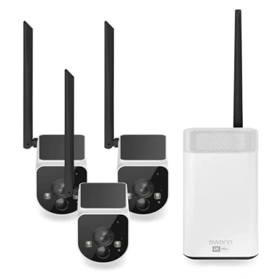 Image of Swann MaxRanger4K Wireless NVR Security System 4 Cam Kit, 4K Camera Forever Charged Solar Panel, Longest Wi Fi Cameras Outdoor, Colour Night Vision, True Detect, No Monthly Fee, Local Storage, MR4KSD4