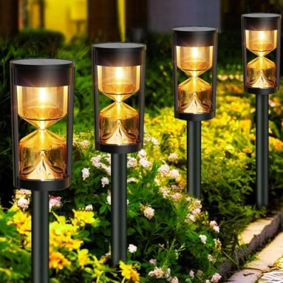 Image of Moman Solar Lights Outdoor Garden, 4 PCS Garden Powered Waterproof with Sandglass Shape Auto ON/Off Warm White Stake Pathway Patio Lawn,