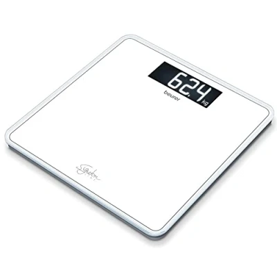 Image of Beurer GS400 Signature Line glass Bathroom Scale White Larger standing area Made from safety for a robust and stylish finish XL digital display 200kg weight capacity