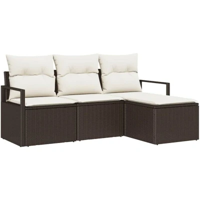 Image of vidaXL 4 Piece Garden Sofa Set with Cushions Brown Poly Rattan