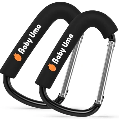 Image of Baby Uma XL Stroller Hooks for Hanging Bags and Shopping (2 Pack) Universal Clips Large Carabiner Accessories Carry 11 lbs per Hanger 6.7″ x 4″