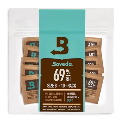 Image of Boveda 69% Two Way Humidity Control Packs For Storing Up to 5 Items Size 8 10 Pack Small Plastic Travel Cases &amp; Bags Moisture Absorbers Humidifier in Resealable Bag