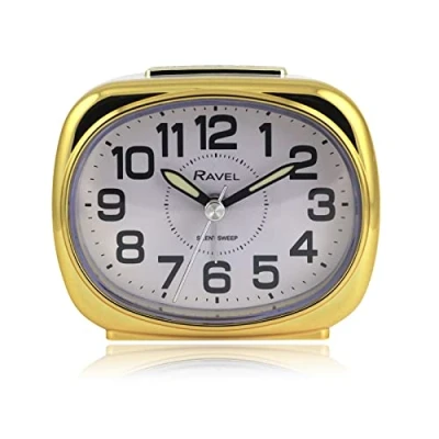 Image of Ravel Small sized pillow shaped Bedside Quartz Alarm Clock RC040.42 White/Gold Tone