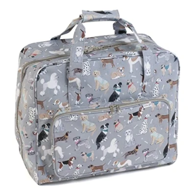 Image of Hobby Gift Exclusive Sewing Machine Bag PVC Padded Carrying Extra Accessories Storage 20 x 44 38cm, Grey Dogs