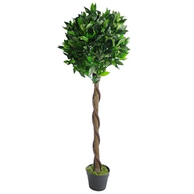 Image of Leaf Design UK Artificial Bay Laurel Topiary Ball Tree, Green Twist, 120cm (4ft)