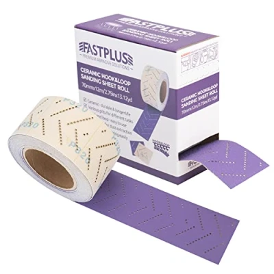 Image of FASTPLUS Abrasive Sheet Roll, Purple Ceramic Automotive Sandpaper Roll,Clean Sanding Roll Multi Hole, 70 mm x 12 m for Wood Sanding, Auto Body Repair, 320 Grit