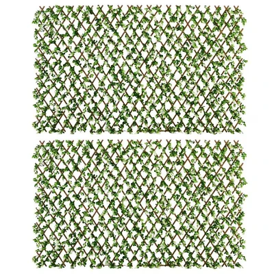 Image of Outsunny 2pc Expanding Garden Trellis, 2 x 1m Faux Decorative Privacy Fence with Artificial Leaves, Screen Greenery Walls for Balcony, Eucalyptus Leaves