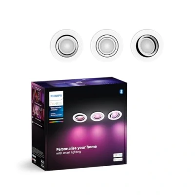 Image of Philips Hue White &amp; Color Ambiance Centura Pack of 3 Round recessed spotlights, dimmable Ceiling Lights for The System with 16 Million Colours, Intelligent Light Control via Voice and app, White.