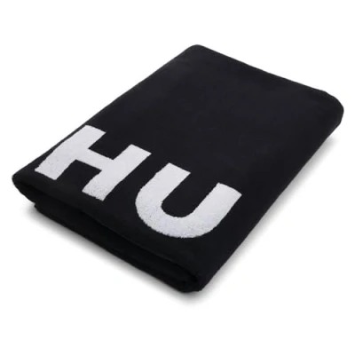 Image of HUGO Stacked LOGO Towel Beach towel, Women&#039;s, Size: One Size, Black