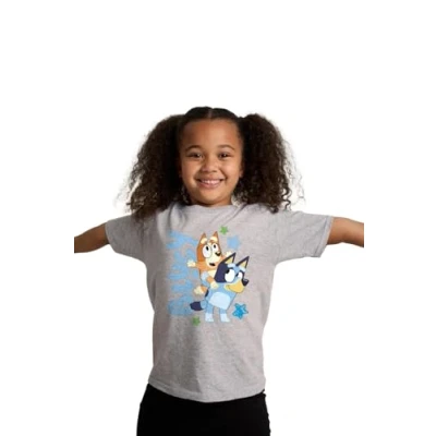 Image of Bluey Grey T Shirt Fun and Bingo Design for Kids (Sizes 1 8 Years (UK, Age, 7 Years, Regular, Standard, Grey)