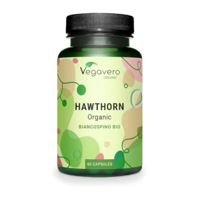 Image of Vegavero Organic Hawthorn Berry Capsules 2800 mg (4:1 Extract) NO Additives Lab Tested Natural Antioxidants Supplement Vegan