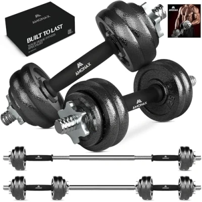 Image of Amonax 15kg Cast Iron Adjustable Dumbbells Weight Set, Barbell Set Men Women, Strength Training Equipment Home Gym Fitness, Dumbell Pair Hand Weight, Bar Bells Free Weights for Lifting