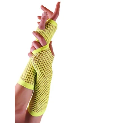 Image of Crazy Chick® Ladies Womens Plain Fishnet Fingerless Long Gloves Fancy Dress Party Accessories Adult Size One (Yellow)