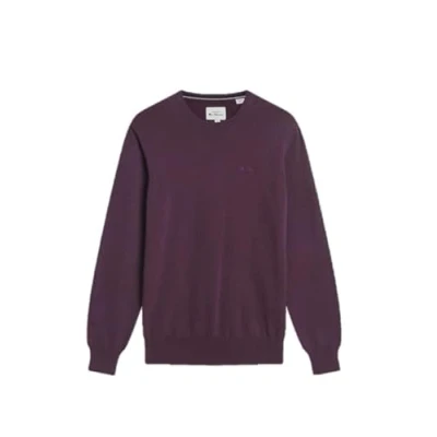 Image of Ben Sherman Long Sleeved Plain Signature Knitted Crew Neck Jumper Plum Classic Fit 0063370 3XL