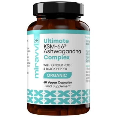 Image of Miravvi Organic KSM 66 Ashwagandha Complex with Ginger Root and Black Pepper Supplement Ayurveda Formula Vegan High Strength Capsule Made in The UK 60 Days Supply