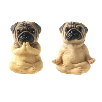 Image of Marran 2 Piece Pug Statue Home Decor,Yoga Sitting Puppy Figurine, Partner Collectible Dog Statue, Resin Mini