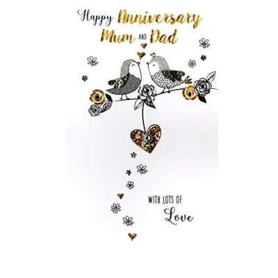Image of Mum &amp; Dad Anniversary Greeting Card Hand Finished Champagne Range Cards