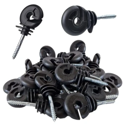 Image of Electric Fence Ring Insulators Screw In Insulated Plastic Wire Hook Wood for Wooden Posts Reinforced Steel Core Strength and Durability UV Stabilised Weather Resistant (100)