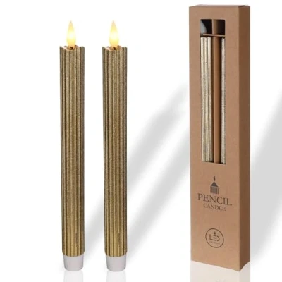 Image of COMFORDER Real Wax LED Taper Candle Electric Flickering Candles Battery Operated (Set of 2), with Timer Function (Gold)