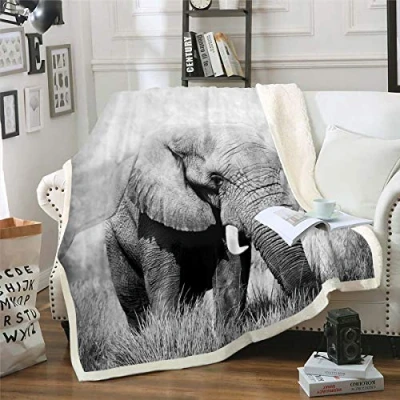 Image of Loussiesd Elephant Sherpa Blanket Animal Theme Fleece Throw for Kids Boys Adults 3D Print Plush Luxury Soft Microfiber Fuzzy Sofa Bed Couch Double 60x79 Inch