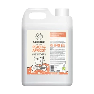 Image of Groomers peach &amp; apricot Dog shampoo Grooming products for smelly dogs with scent best puppy adult Vegan pet proffesional 2.5L