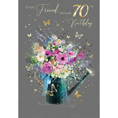 Image of Cherry Orchard Female Wonderful Friend 70th Age 70 Birthday Card Flowers Watering Can