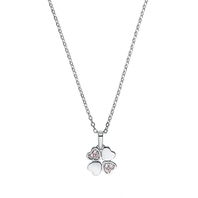 Image of Amor necklace with pendant 925 sterling silver girl children necklace, cubic zirconia synth, 35+3 cm, silver, cloverleaf, Comes in jewelry gift box, 2021273