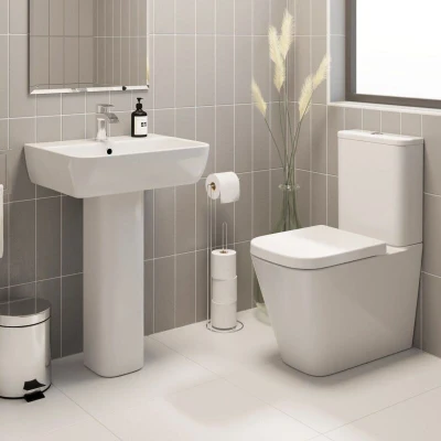 Image of Affine Bathroom Cloakroom Suite Toilet WC Basin Full Pedestal Modern White Gloss