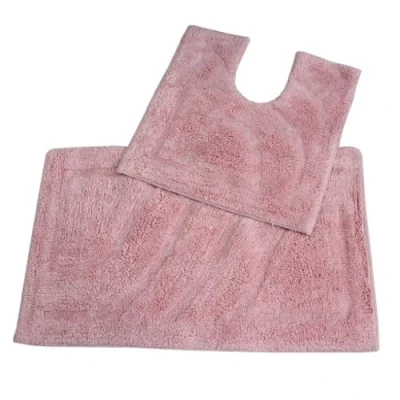 Image of HOMESCAPES Bath Mat Set, Luxury 1600gsm Extra Soft 100% Cotton, Reversible Bathroom Sets 2 Piece, Washable, Non Slip, Super Absorbent, Quick Dry, Pink Rug Set: &amp; Toilet