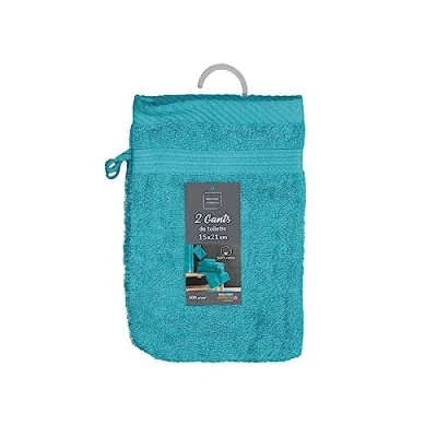 Image of Douceur d&#039;Intérieur, Set of 2 Face Cloths 15 x 21 cm Peacock Blue 100% Cotton Fashion