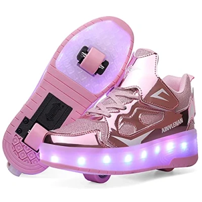 Image of Kids Trainers Girls Roller Skates Shoes with Wheels Boys LED Strips Luminous Skateboarding Inline Automatic Retractable Technical Cross Outdoor Sports Fitness Gymnastic Rollerblades