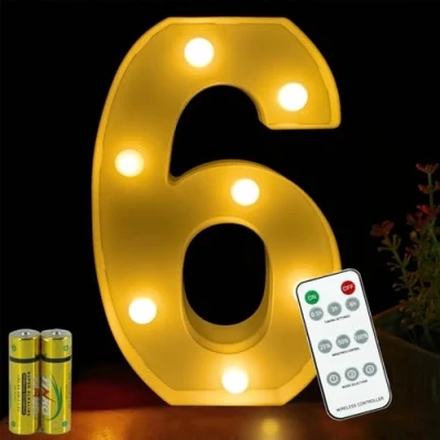 Image of HONPHIER LED Number Lights Remote Control Marquee Decoration Light Up Numbers Night Sign for Home Party Wedding Anniversary Decor Battery Operated (6)
