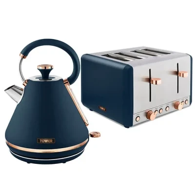 Image of Tower Cavaletto Pyramid Kettle and 4 Slice Toaster Set Midnight Blue