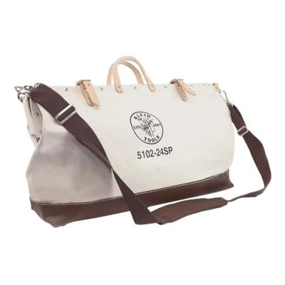 Image of Klein Tools 5102 24SP Deluxe Canvas Tool Bag 24 Inch Made of Natural with 17 Interior Pockets and Detachable Shoulder Strap