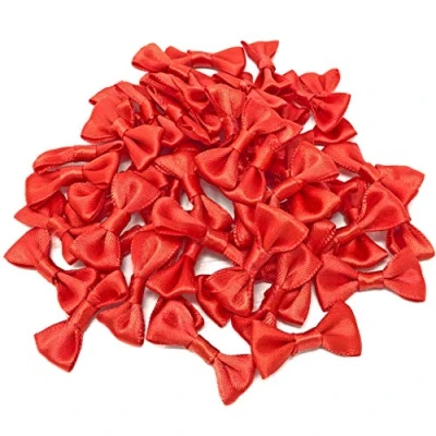 Image of Red 30mm Mini Satin Ribbon Bows Decorative Flatback Craft Bow Embellishments (25)