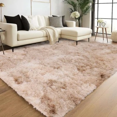 Image of Oxford Homeware Rugs Living Room 120 x 170 CM Tie Dye Beige Area for Bedroom Large Non Slip Modern Super Soft Plush Carpets Fluffy Shaggy Rug Lounge Shedding Bedside