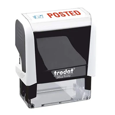 Image of Trodat Stamp 4912 Office Printy with English Text POSTED Self Inking, Red and Blue Ink, 18 x 46 mm